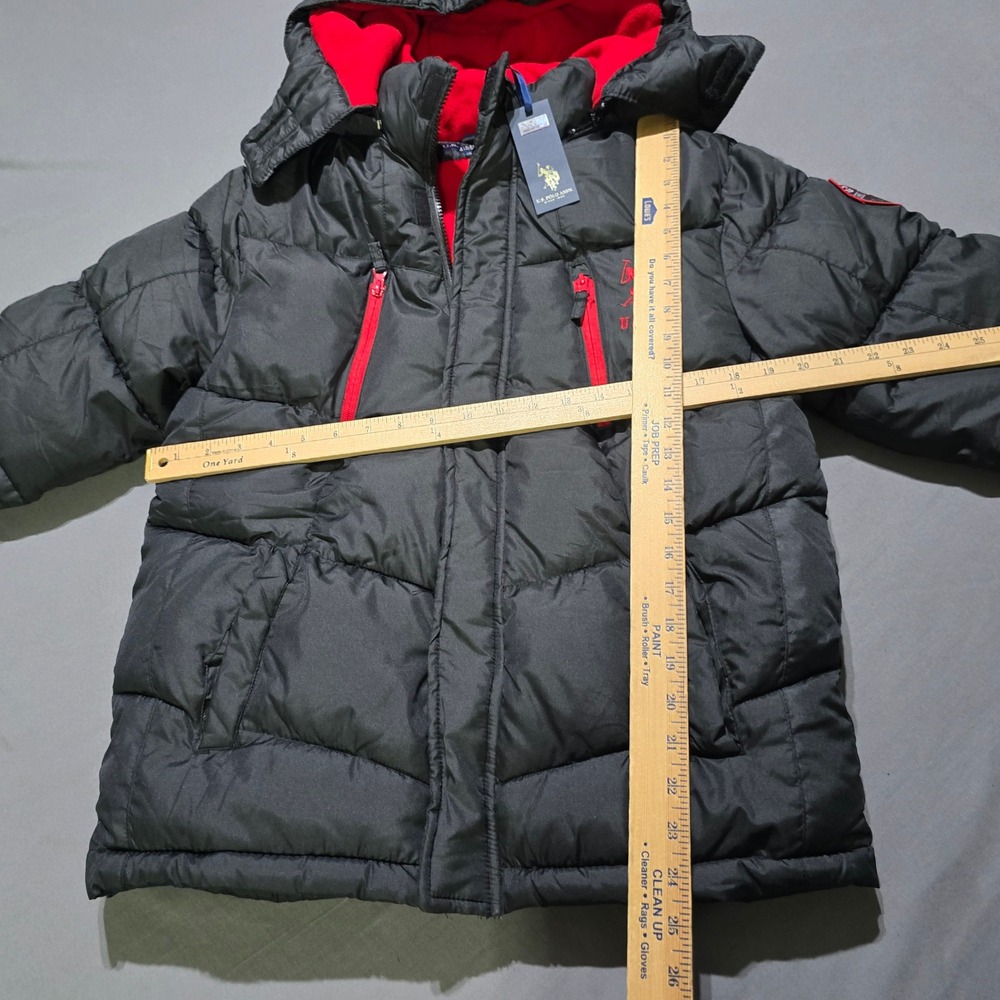 U.S. Polo Assn. Puffer Jacket Kids Size L 14/16 Black Red Fleece Lined Hooded - Picture 4 of 9